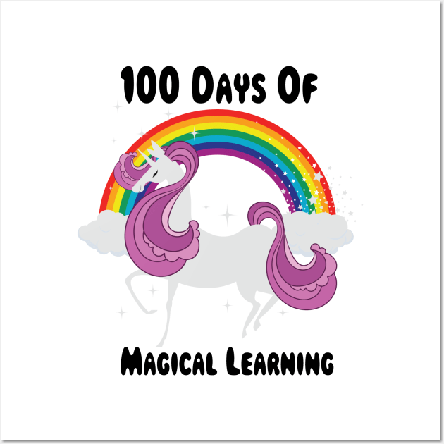 Unicorn 100th Day Of School 100 Days For Girls Wall Art by macshoptee